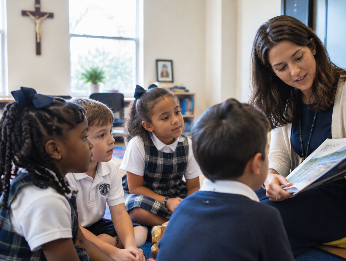 Teacher reading with a small group in a Baton Rouge parish school classroom